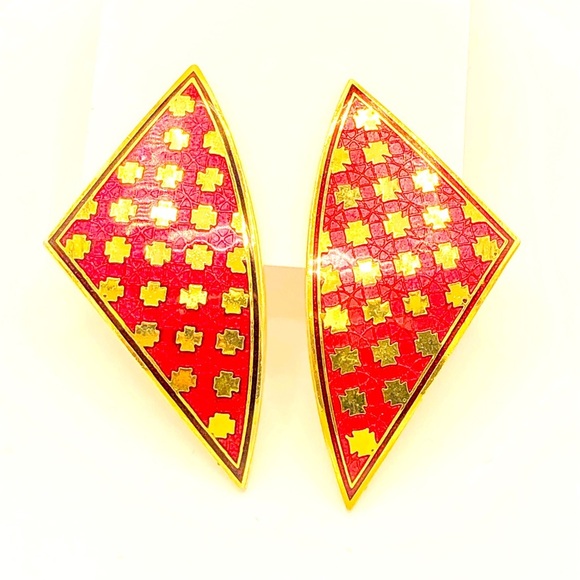 Vintage Signed Enamel Earrings - Picture 1 of 3